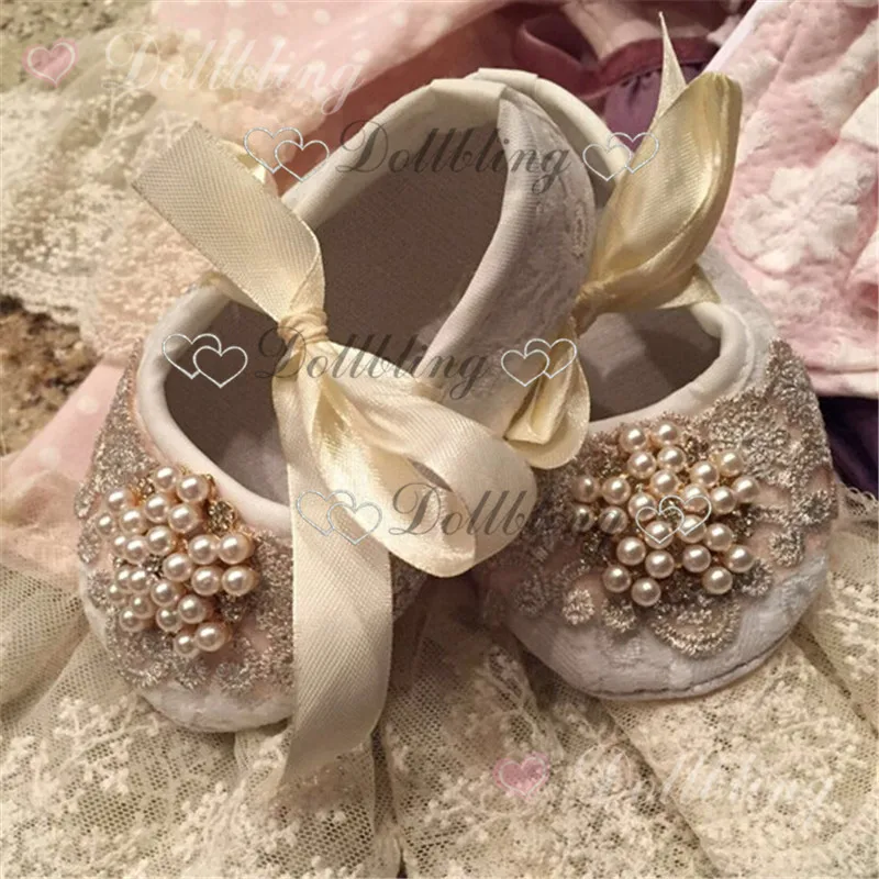 

Christening Rhinestone Wedding Lace Ornament Baby Shoes First Walkers Magic Childhood Keepsake Bling 1st Birthday Princess Gift