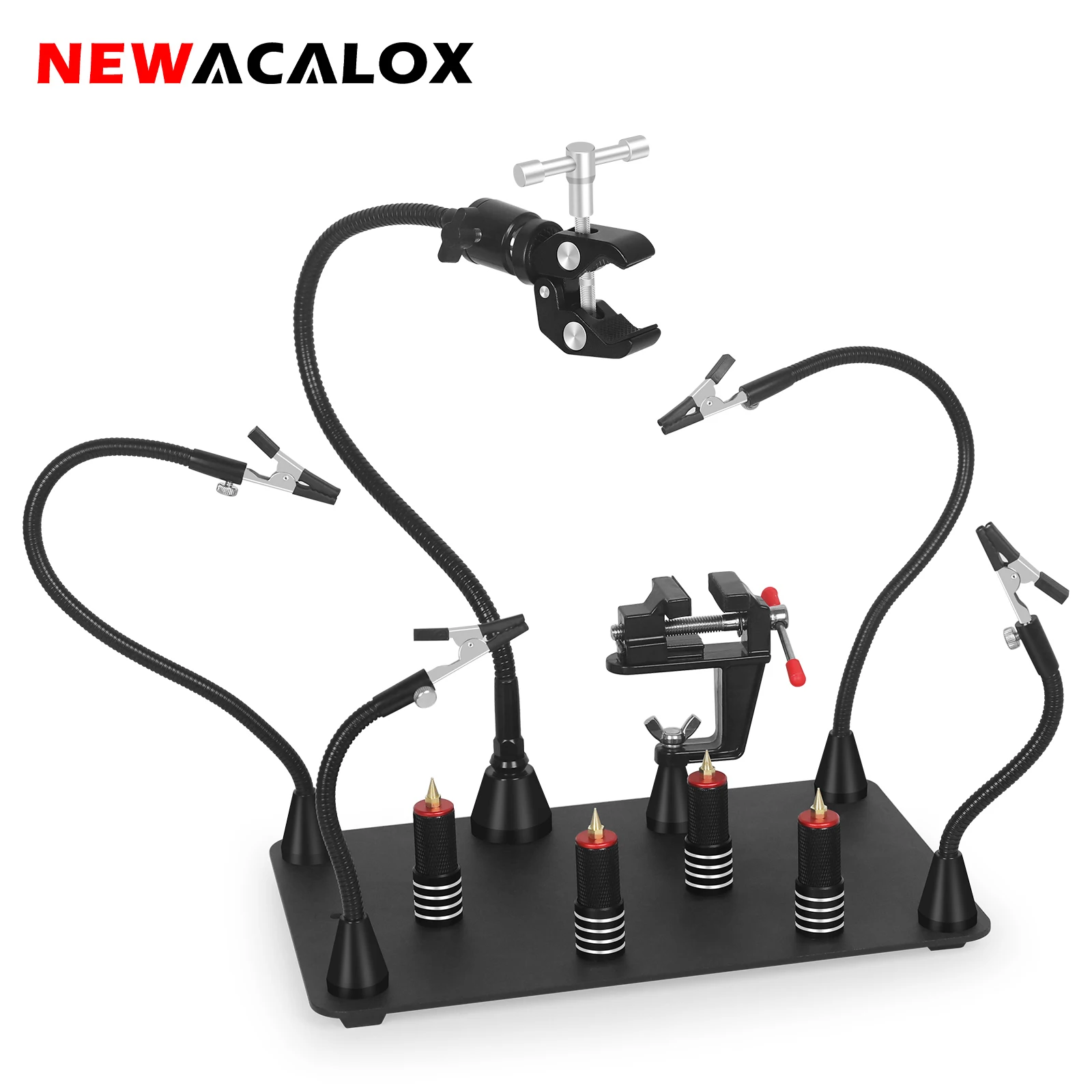 NEWACALOX Base magnetica saldatura flessibile supporto per pistola termica di terza mano Clip di riparazione PCB banco da lavoro per la manutenzione