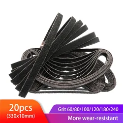20pcs Sanding Belt 60/80/100/120/180/240Grit Abrasive Sanding Belt 330x10mm for Wood Metal Grinding Polishing