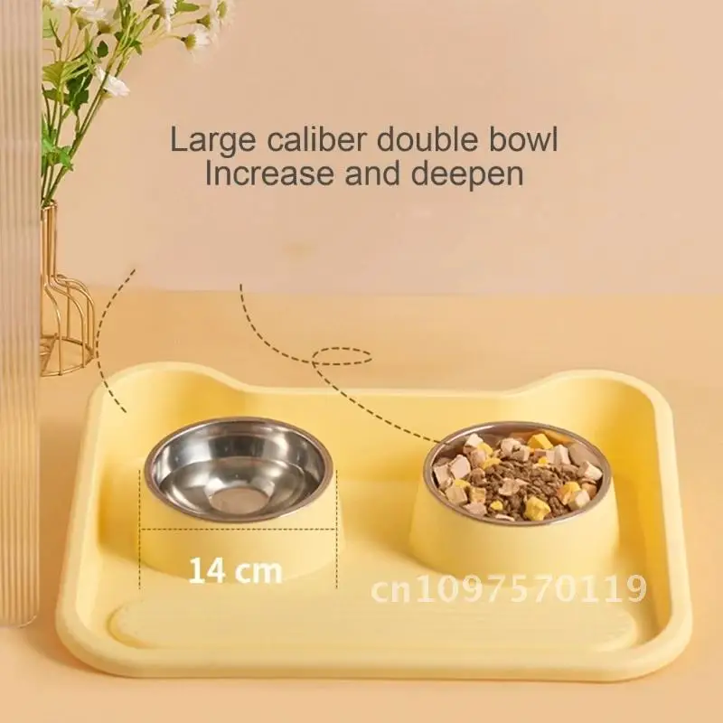 448B Pet Food Double Bowls Tilted Cat Bowl Mat for Elevated & Dogs Feeders Anti-Slip Bowl Feeding Kitten Water Food Feeding