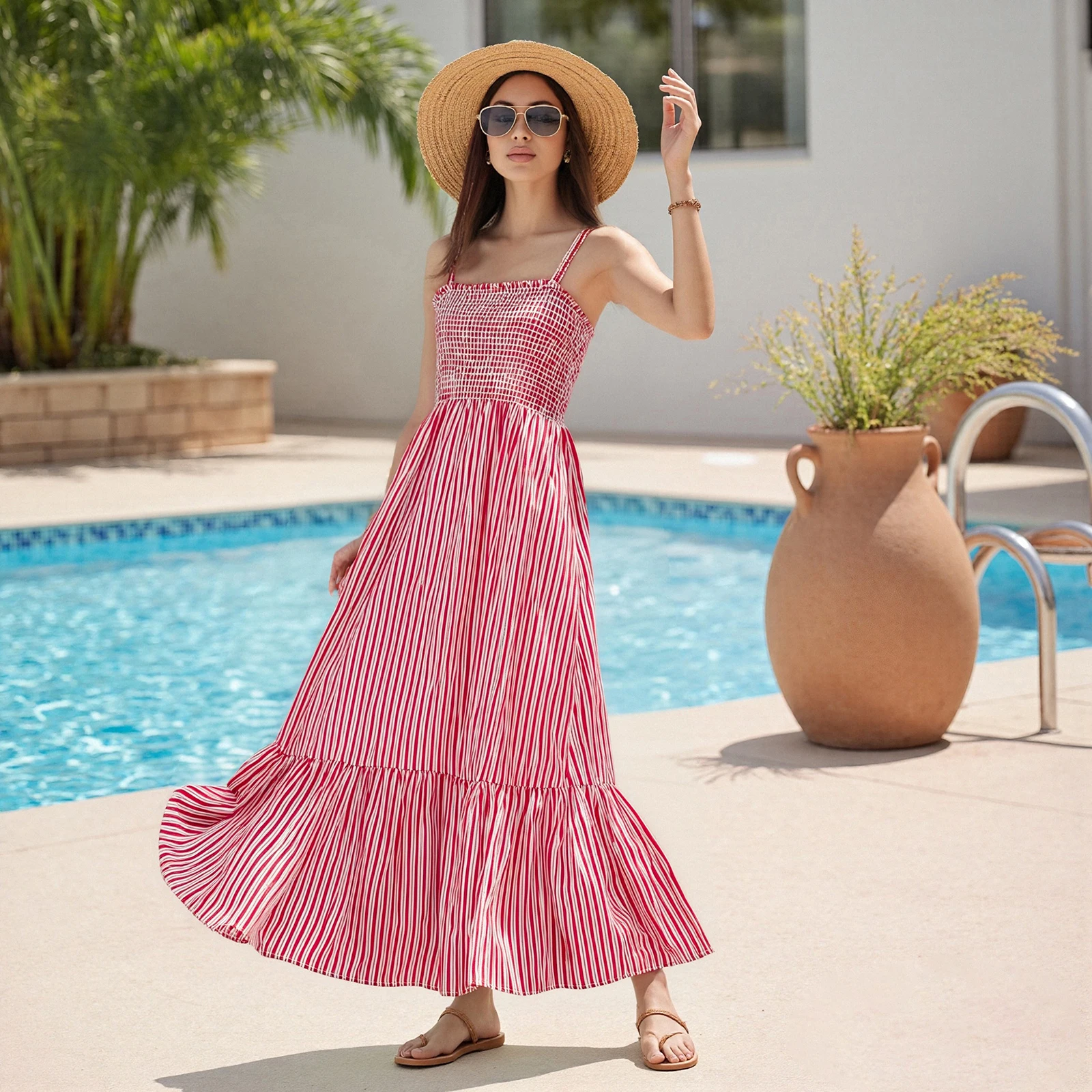 Nieuwe dames mouwloze jurk casual zomer gestreepte print backless a-lijn feestjurk voor vakantie cocktail strand streetwear