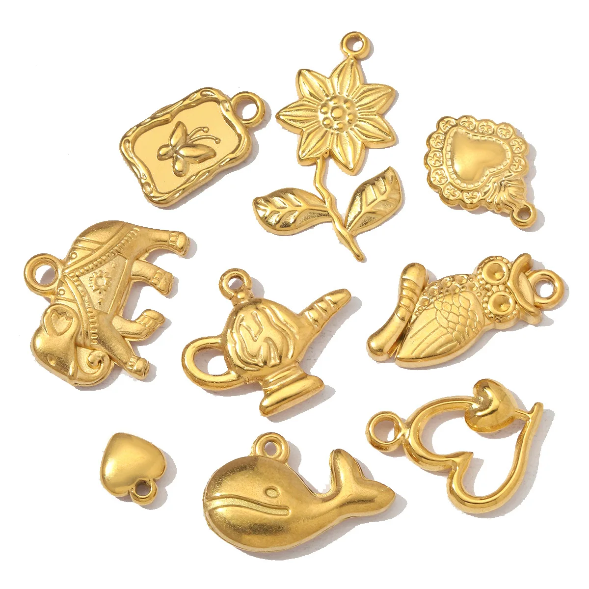 5pcs/Lot Wholesale Stainless Steel Flower Elephant DIY Earring Charms Guitar Owl Necklace Pendant Women Shell Love Heart Jewelry