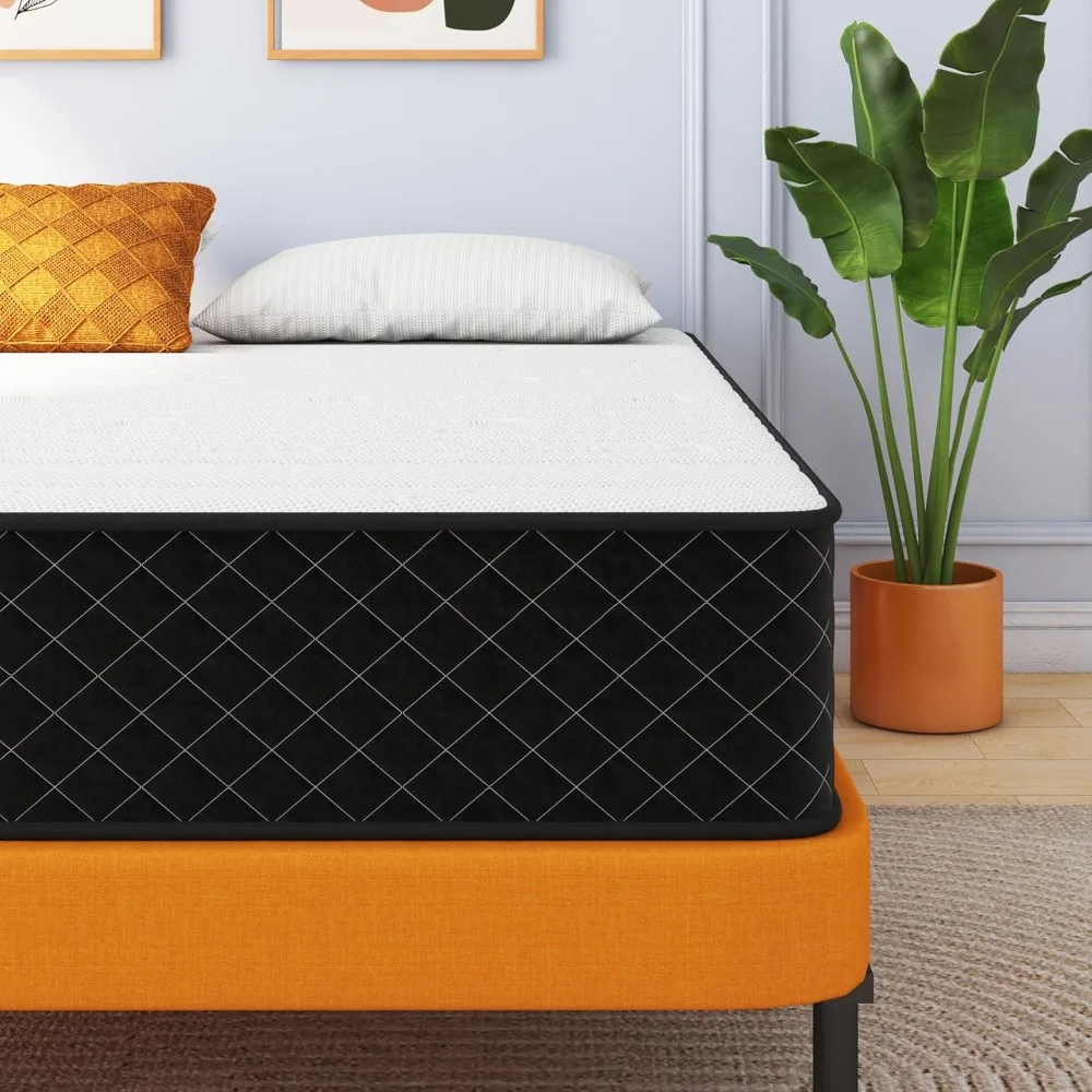 

Black Full Size 10 Inch Hybrid Mattress Medium Firm Support with Memory Foam Pocket Springs