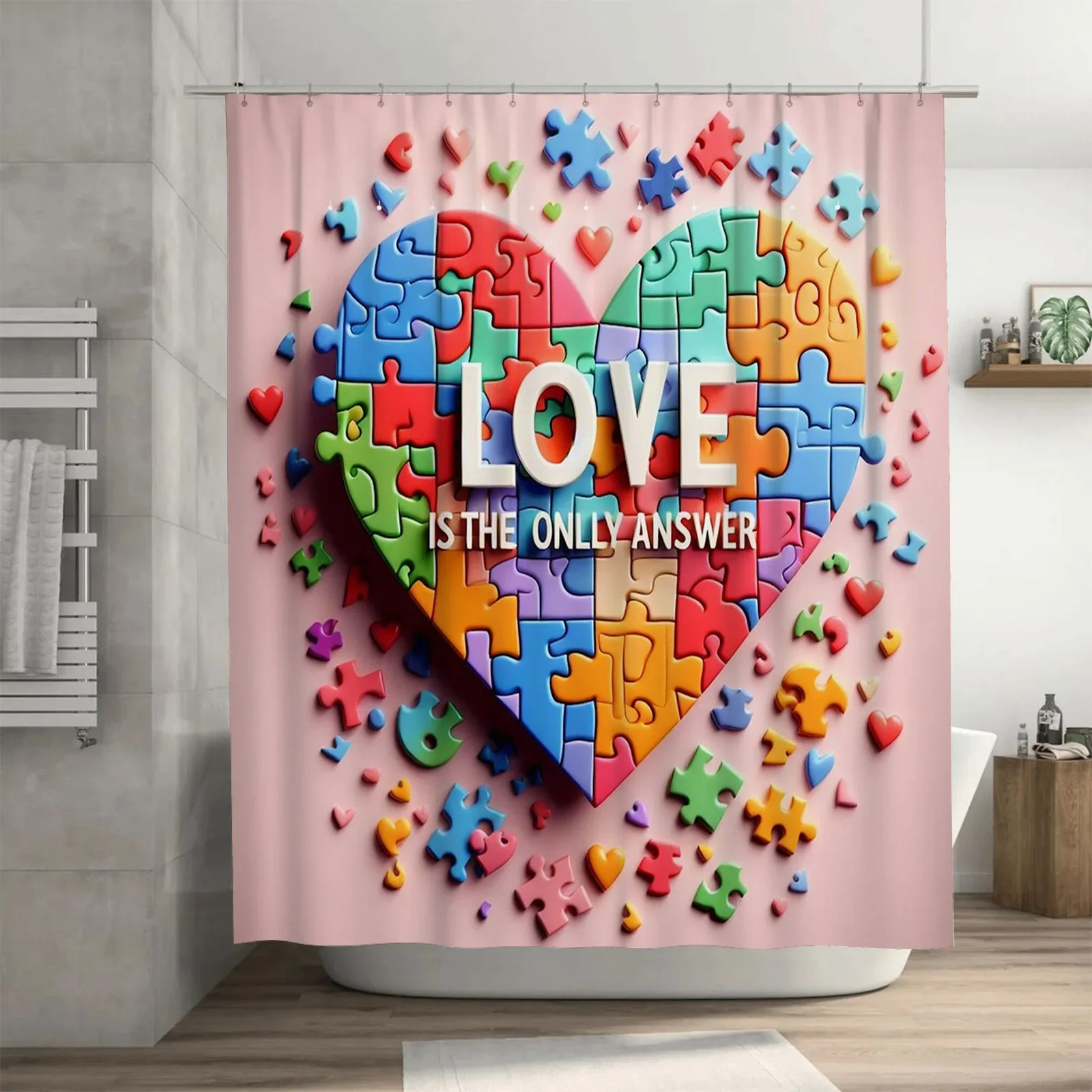 

Love is the Answer Аутизм Puzzle Heart Art Занавеска для душа - Водонепроницаемый дизайн для стильного, уникального и поддерживающего декора ванной комнаты