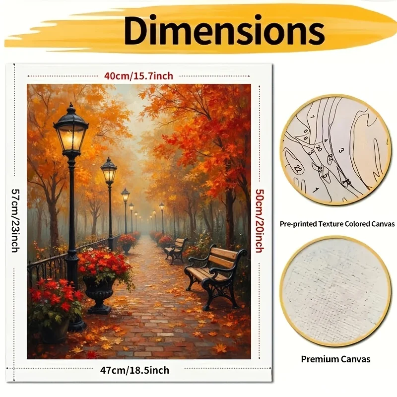 Professional Art Use 1 Set of DIY Digital Painting Kit - Autumn Path with Lamps and Flowers, Suitable for Adult Beginners - Idea
