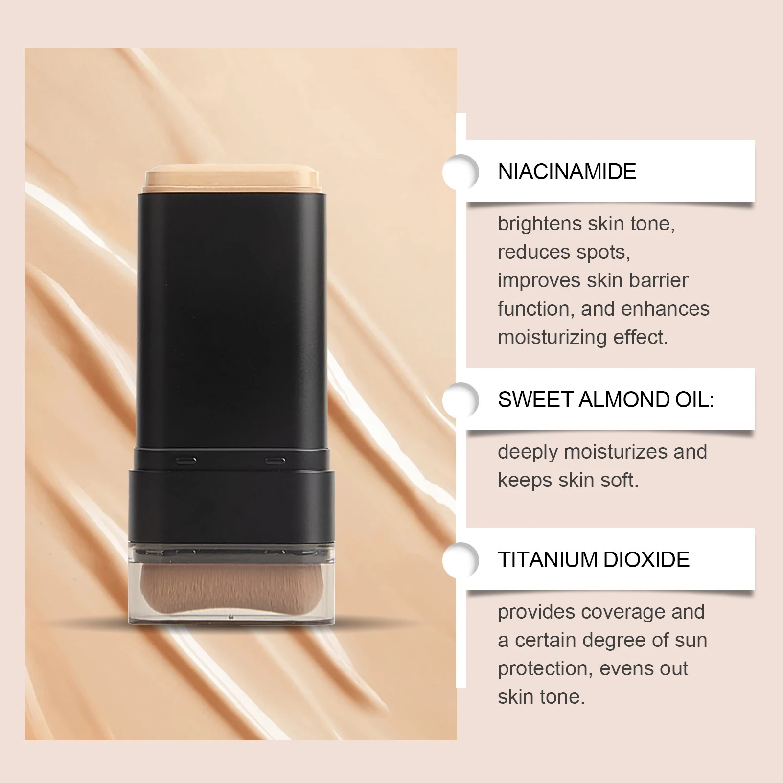 عصا كريم أساس كونسيلر مع فرشاة للتحكم في الزيت، مكياج تفتيح طبيعي غير لامع، تغطية للهالات السوداء والعيوب