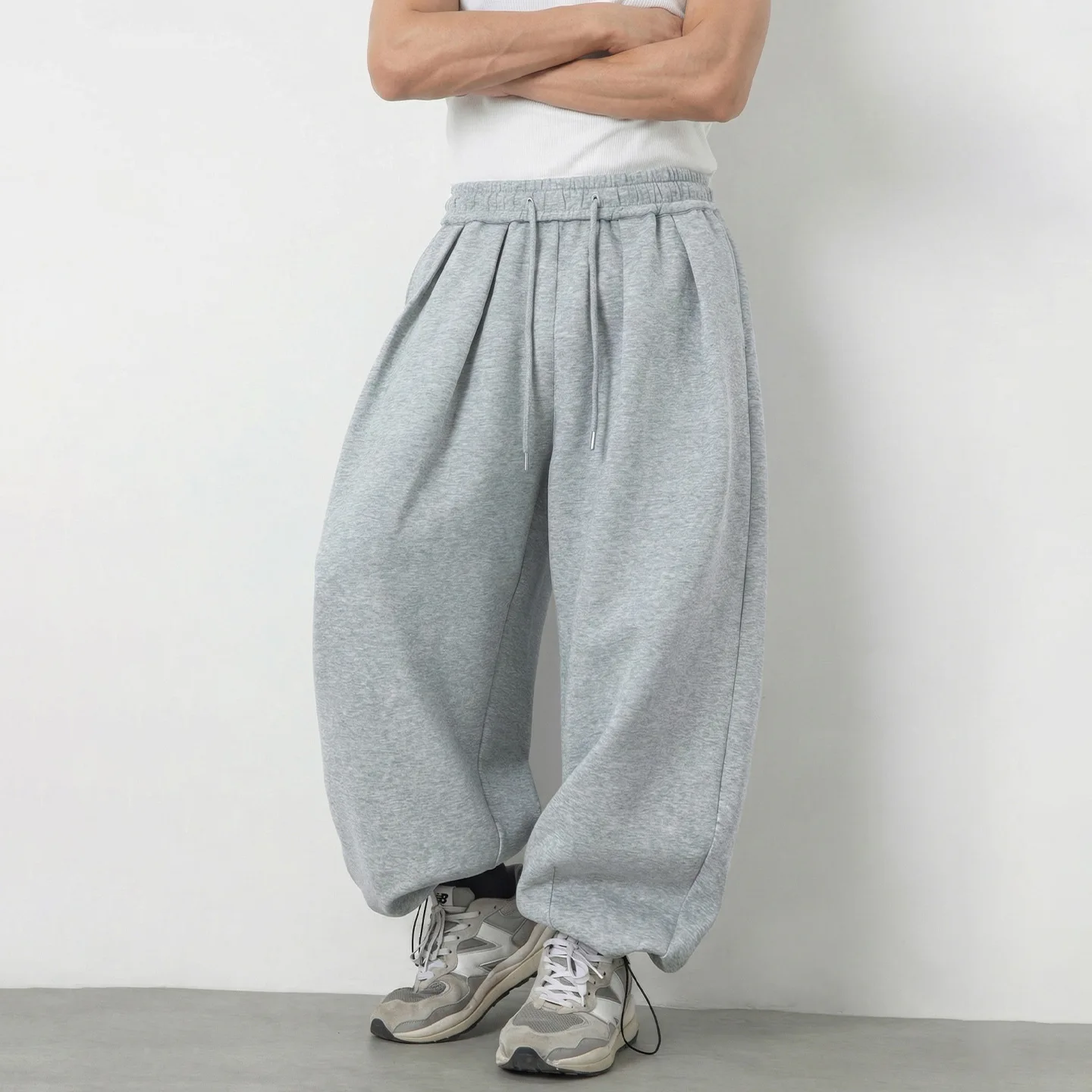 

American Sle Pleated Casual Pants Men Spring Baggy Sports Loose Long Trousers Adjustable Foot Mouth Trendy Wide Leg Sweatpants