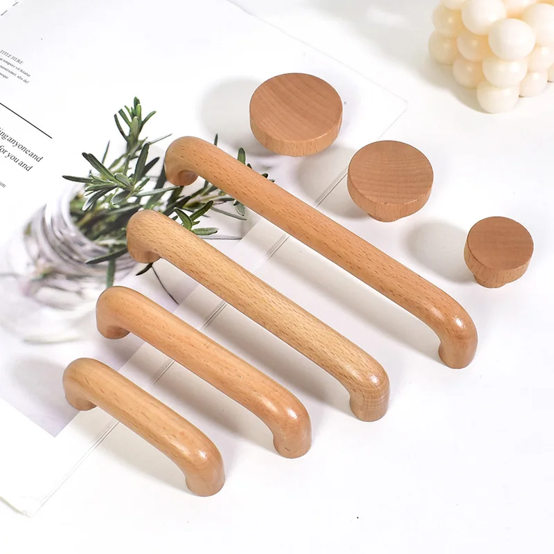 Solid Wood Cabinet Drawer Knobs Log Handle Wardrobe Handle Beech Walnut Home Kitchen Knobs Furniture Hardware