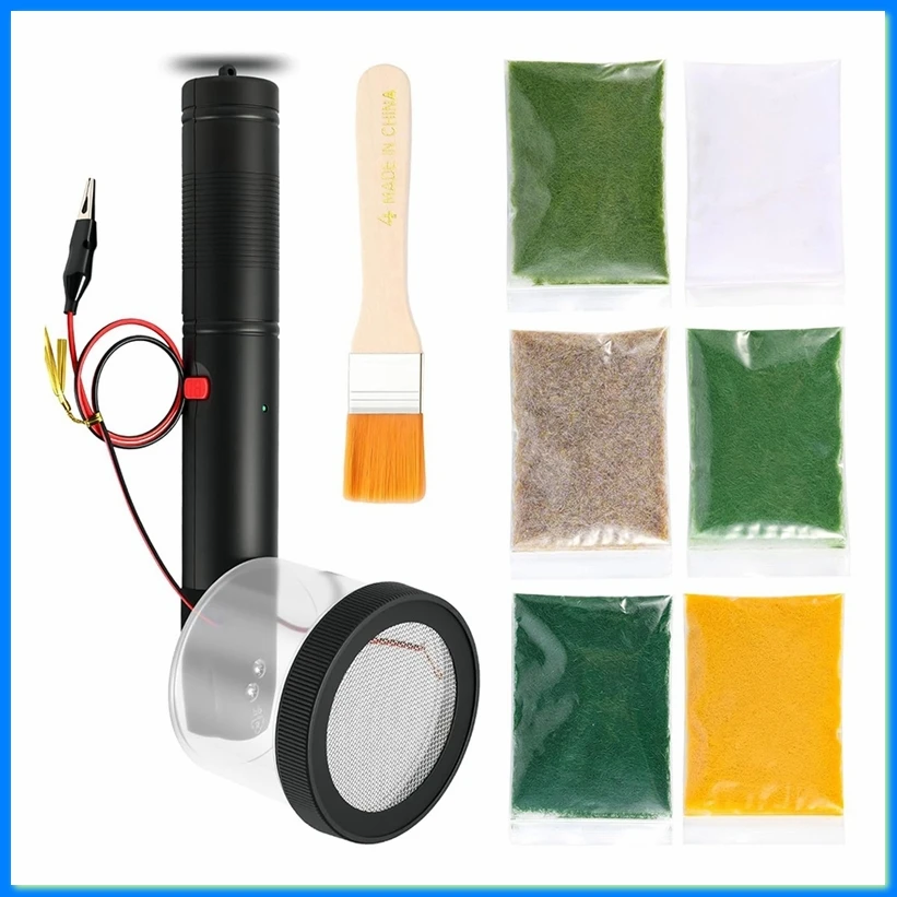 Mini Static Grass Applicator Flocking Kit - 3-5mm,Four Colors 6 Grass ABS Applicators with Non-Slip Handle for DIY Model-A33R