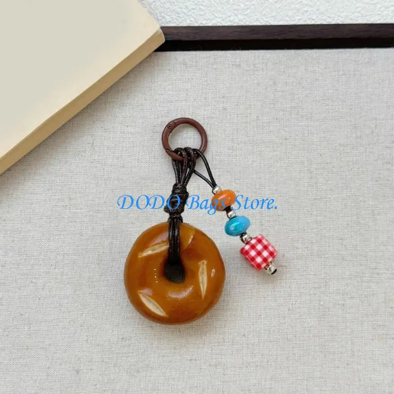 

E8FB Chocolate Pretzel Bread Bag Pendant Cartoon Keychain Bags Charm Creative Gift For Stylish Individuals Baking Enthusiasts