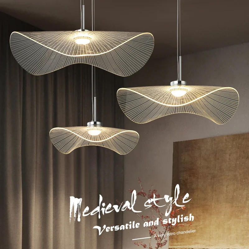 

Nordic Restaurant Chandelier Simple Modern Creative Art Lotus Leaf Straw Hat Lamp Designer Cream Wind Study Light in The Bedroom