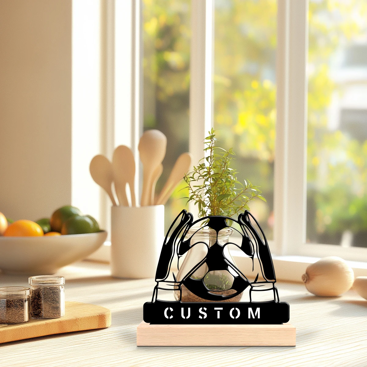 1pc Metal Art Desktop Decoration Customizable Content With Wooden Base Home and Office Decorations,Christmas Gifts