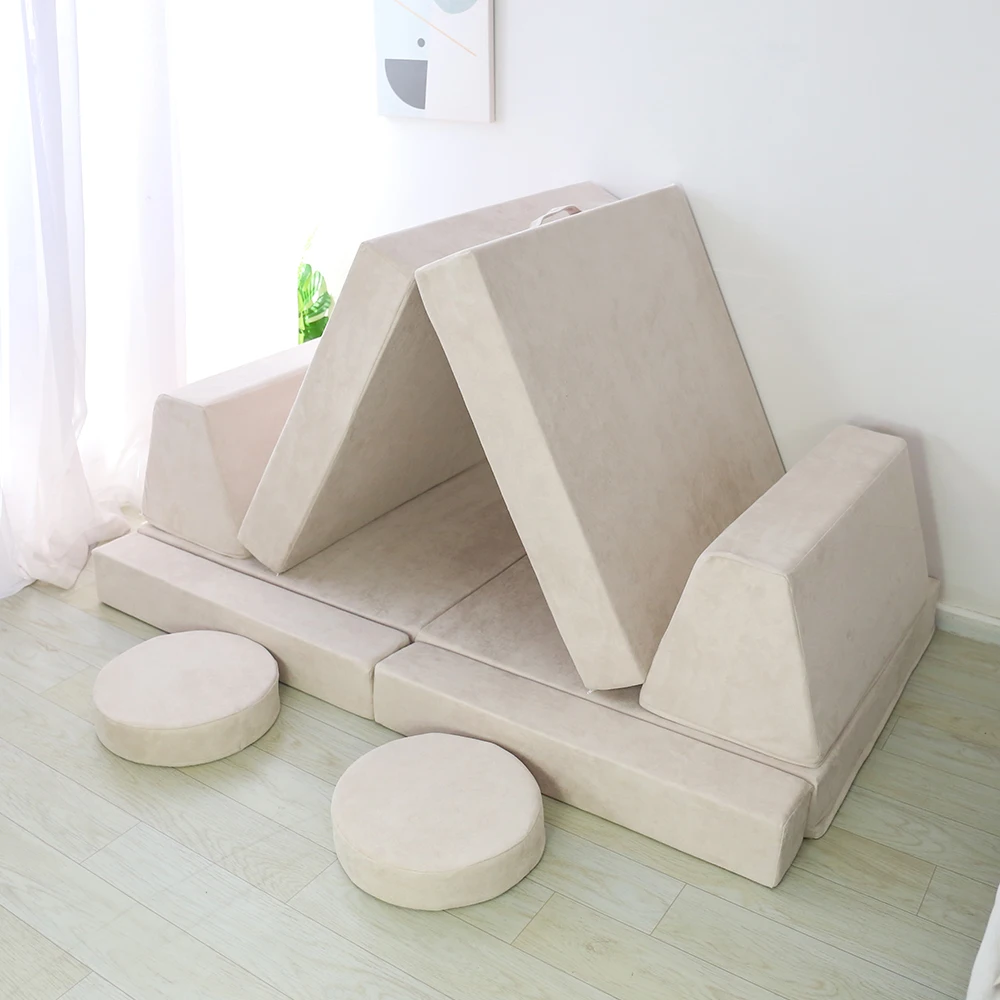 Sofa Modular Anak, Set Sofa Busa 10 Bagian, Dapat Dilipat, Dapat Dicuci, untuk Ruang Bermain & Ruang Tamu