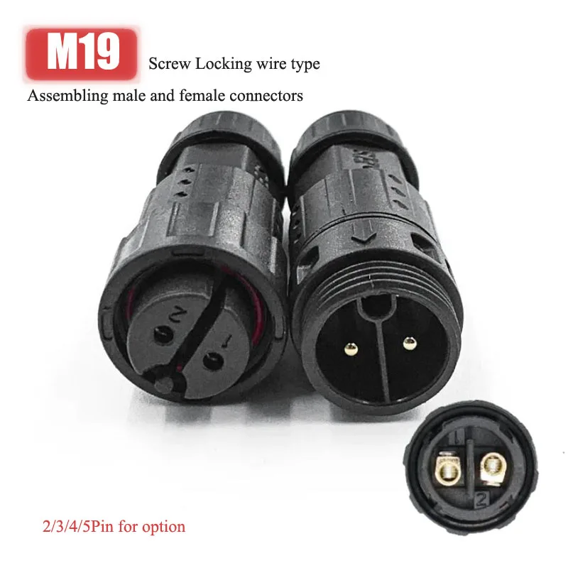 

Waterproof M19 Male Female Connector IP68 2 3 4 5 Pin Screw Locking Cable Connectors 500V 20A 10.5mm Electrical Aviation Plug