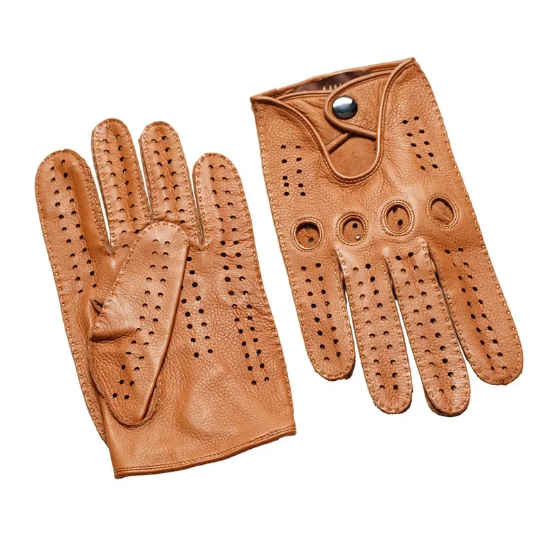 Men's Motorcycle Genuine Leather Gloves Sheepskin Gloves Fashion Women's Black Breathable Driving Gloves Men's Mittens