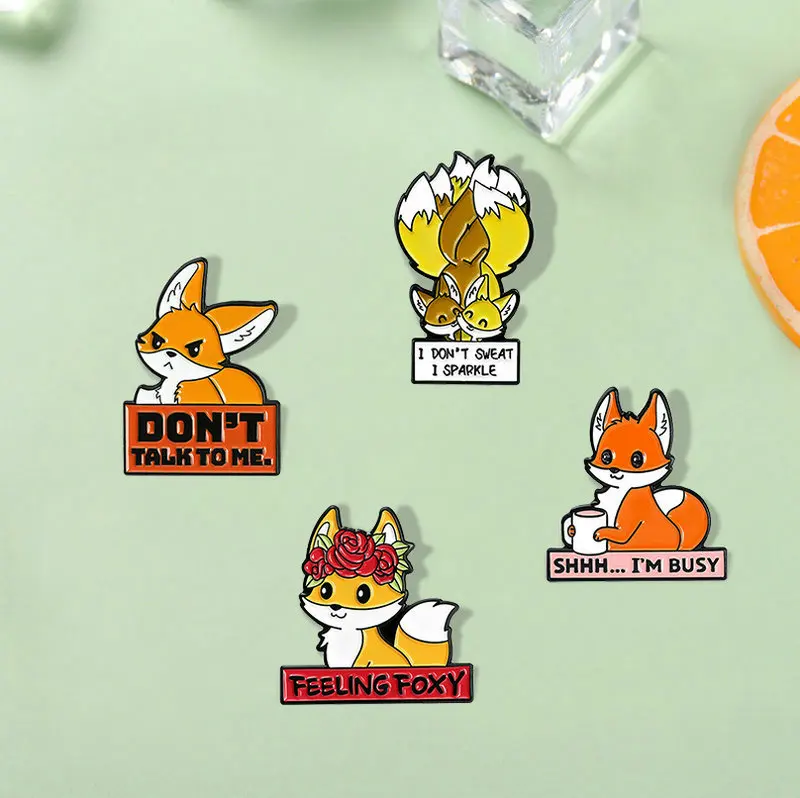 

Fox Quotations Enamel Pins I AM BUSY Fun Banner Brooch Lapel Badge Bag Cartoon Animal Jewelry Gift for Friend