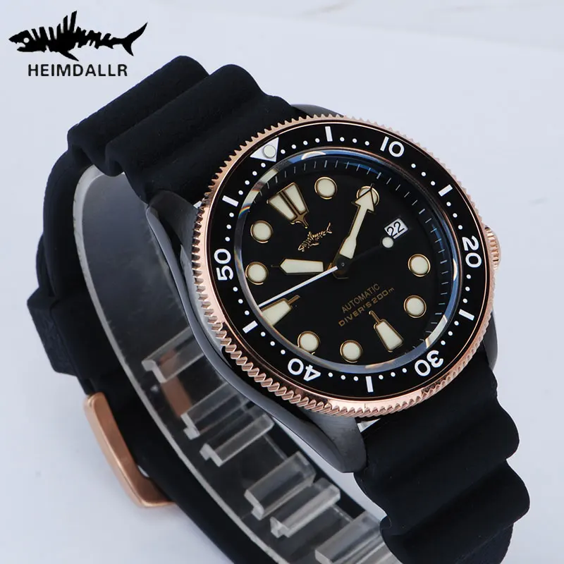 Heimdallr Men Diver Watch Sapphire Ceramic Bezel PVD Plated Case NH35 Automatic Mechanical Watches 200M Water Resistant Luminous