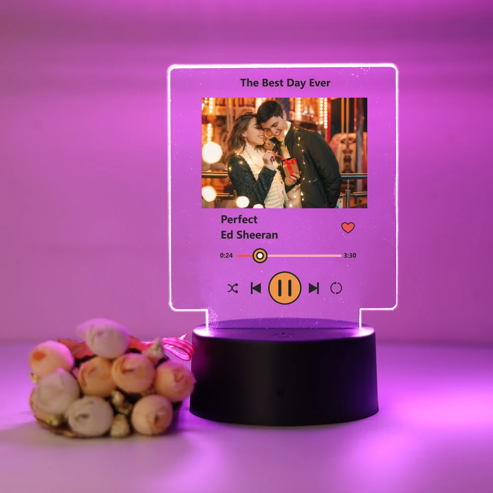 Couple customized photo LED night light in 7 colors RGB romantic love style Valentine's Day birthday gift USB+battery for girlfr