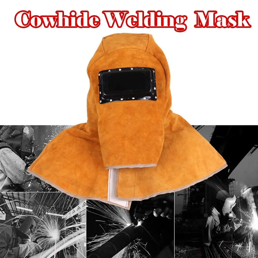 Sparkproof Cowhide Welding Shawl Mask Breathable Head-Mounted Automatically Darkening Mask Yellow Cowhide Leather Anti-grilling