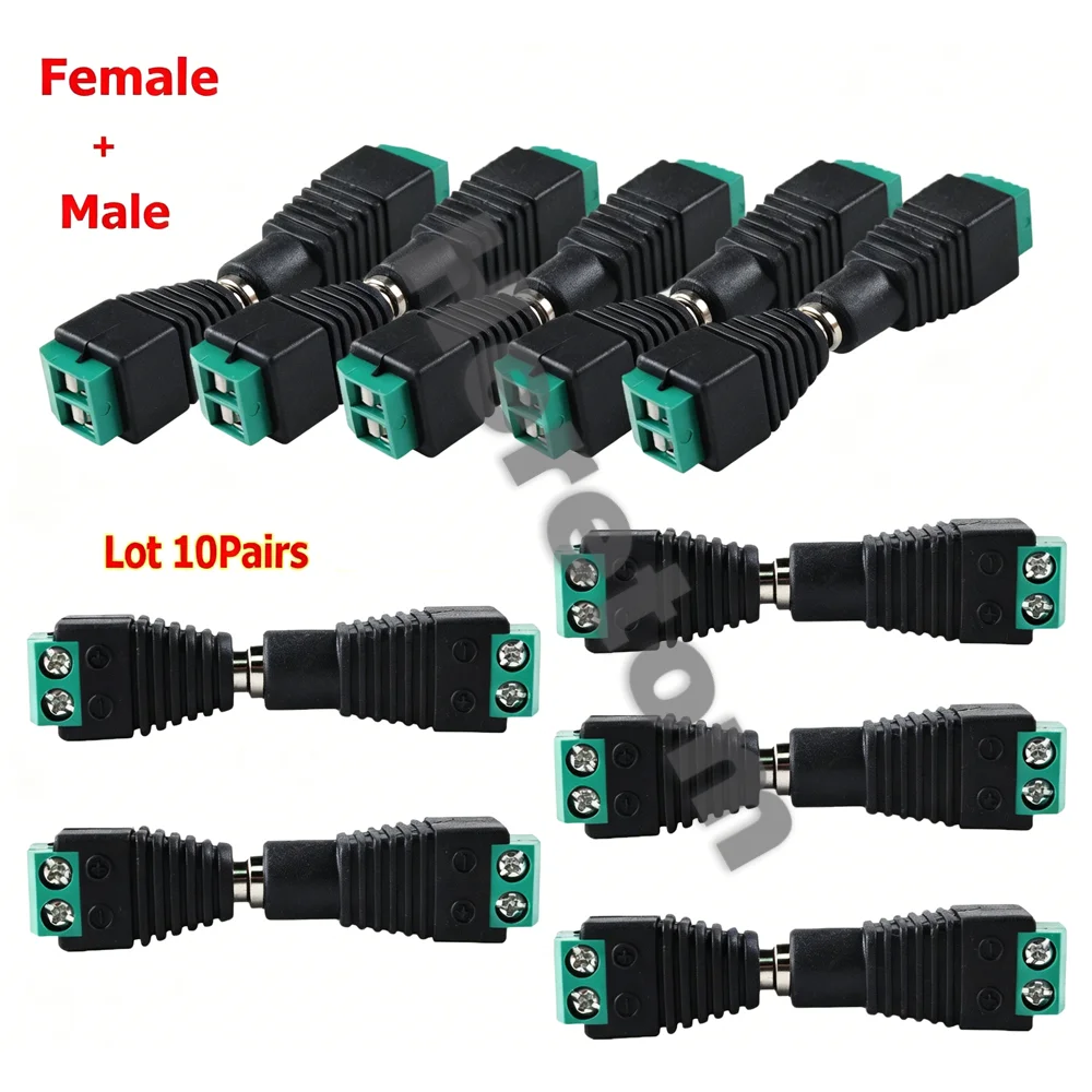 10PCS  DC Power Male+Female 5.5 x 2.5mm Jack Adapter Cable Plug Connector for CCTV