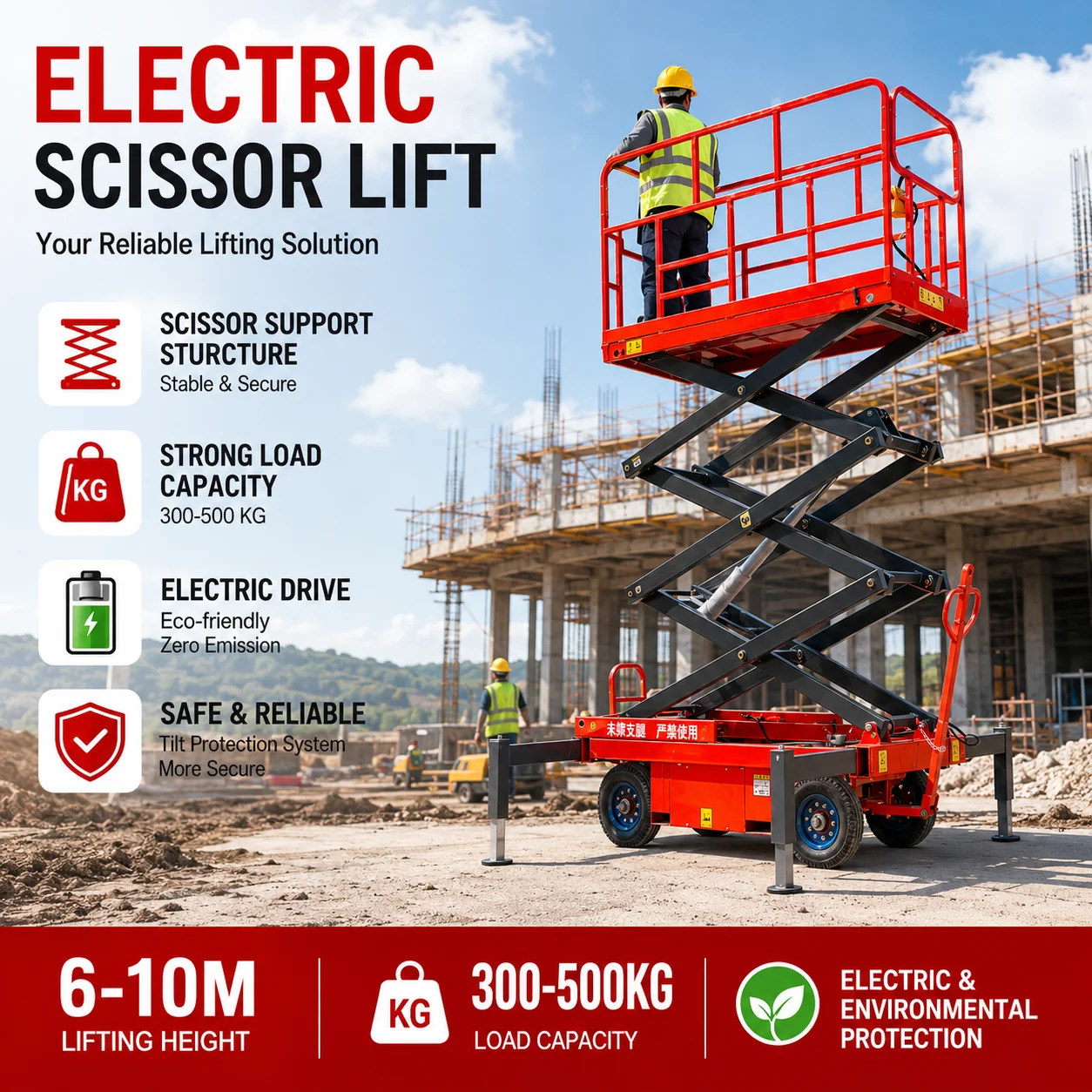 Customized Scissor Lift Platform Electric Driven Anti-slip Platform Low Noise Easy Movement For Workshop Construction Works