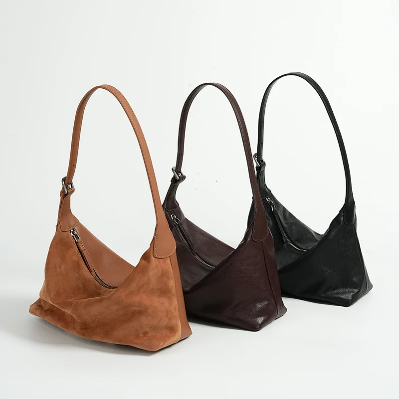 

Сумка Женская Hobo Shoulder Bag, Top Grain Vegetable Tanned Leather Coffee Medium Zipper Retro Daily Commute 2026 New