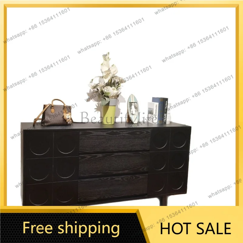 Zj. Medieval Nordic retro solid wood dining side living room entrance wall locker storage cabinet