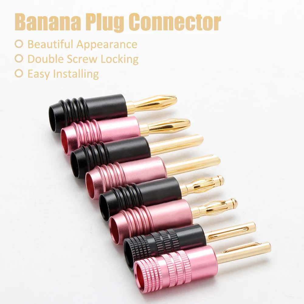 Cavo per altoparlante audio HiFi Connettore a banana Spina a banana rosa/nera placcata oro per amplificatore fai da te Cavo per altoparlante audio 4 pezzi