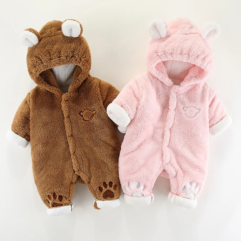 Winter Newborn Baby Boy Romper Hooded Warm Thicken Toddler Girl Jumpsuit Baby Girl Ha Clothes Climbing Infant Overalls A1257