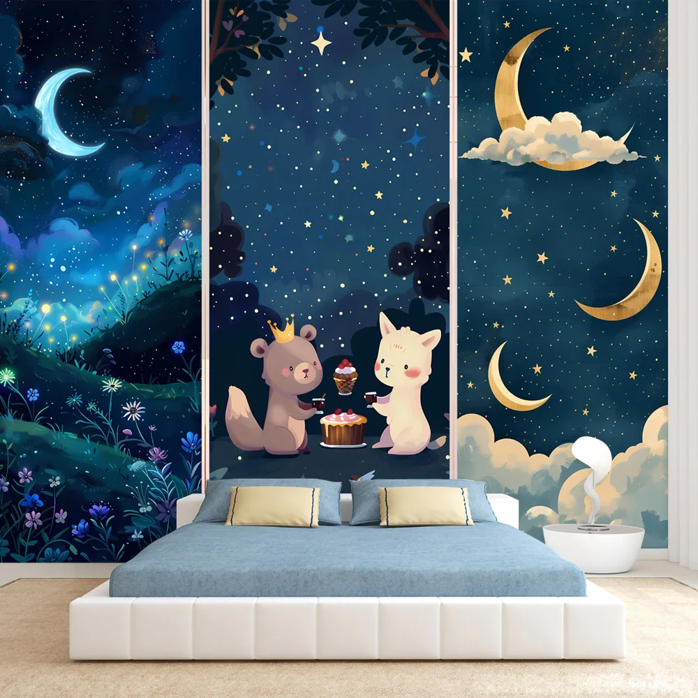 Peel and Stick Wallpapers Optional for Bedroom Walls Decoration Contact Wall Papers Home Decor Cartoon Starry Moon Murals Deco