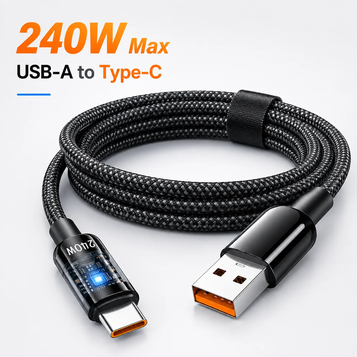 240W USB C Nylon Braided Fast Charging Cable LED Digital Display Type C Data Wire for Samsung Xiaomi Huawei Honor Mobile Phone