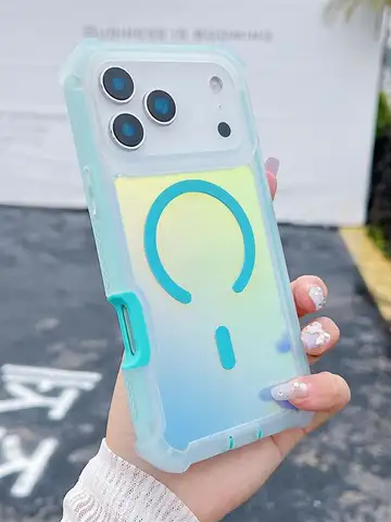 Color Change Laser Dazzling Magnetic Case for iPhone 17 Air 16 15 14 13 Pro Max for Magsafe Wireless Charge Shockproof Cover