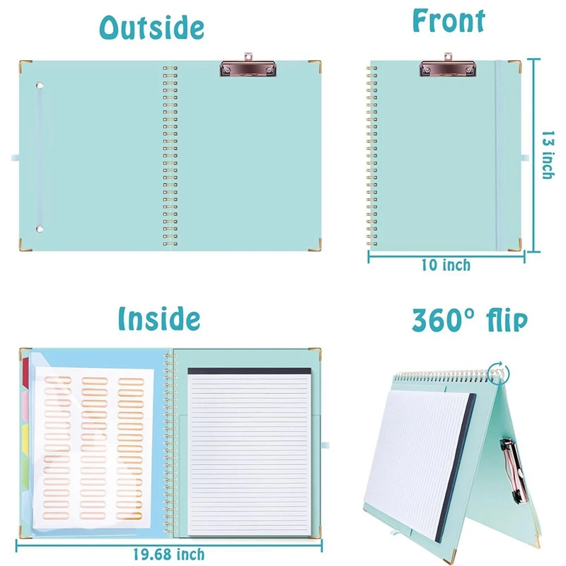 2 PCS Clipboard Folder With Refillable Notepad Blue & Pink For Letter Size (11X 8.5Inch), Versatile Clipfolio For School Office