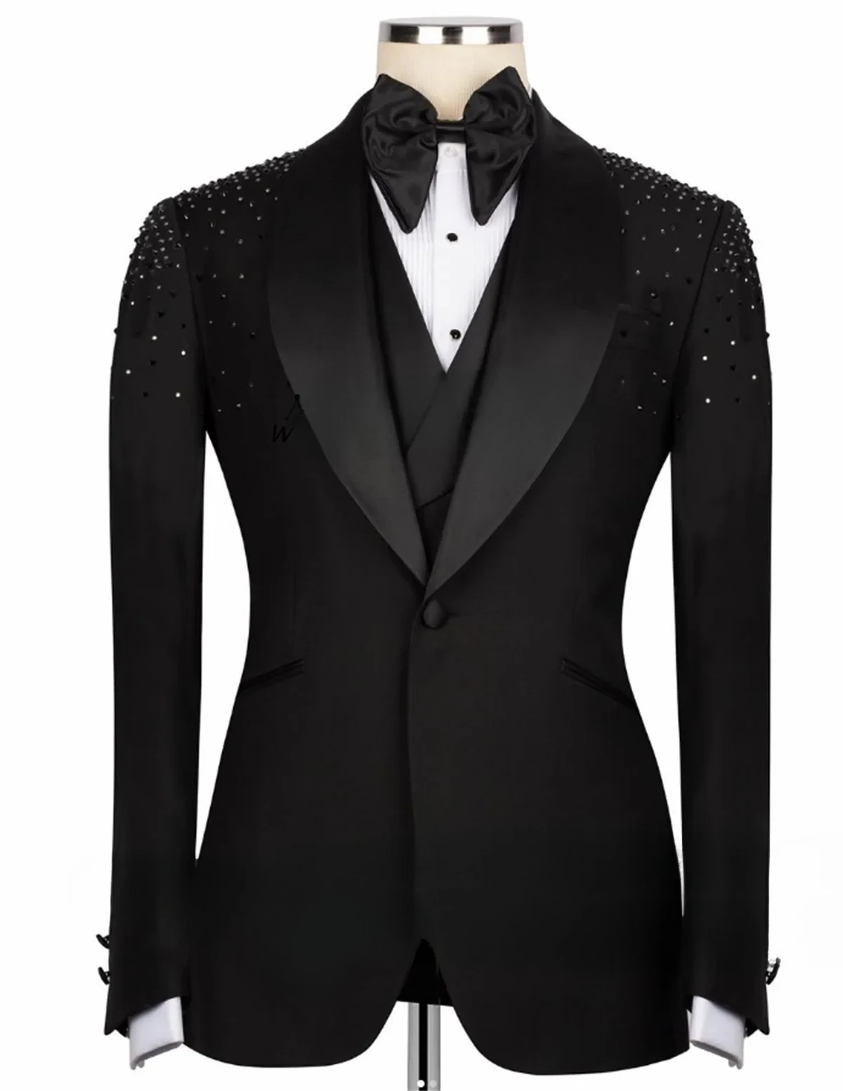 

High-Qublity Black Men 2 Piece Sets Suits Customized Slim Fit Shawl Lapel Groom Wedding Luxury Suits For Man