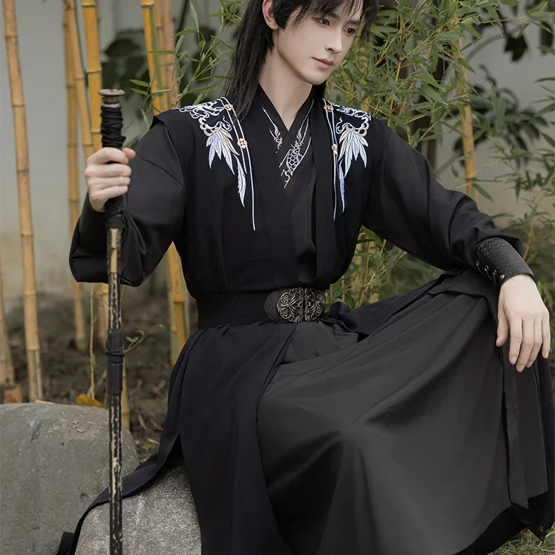 Hanfu tradicional chino para hombres, vestido de espadachín antiguo, batas, disfraz de cosplay, fiesta, kimono de Halloween, vestido folclórico Hanfu de la dinastía Han