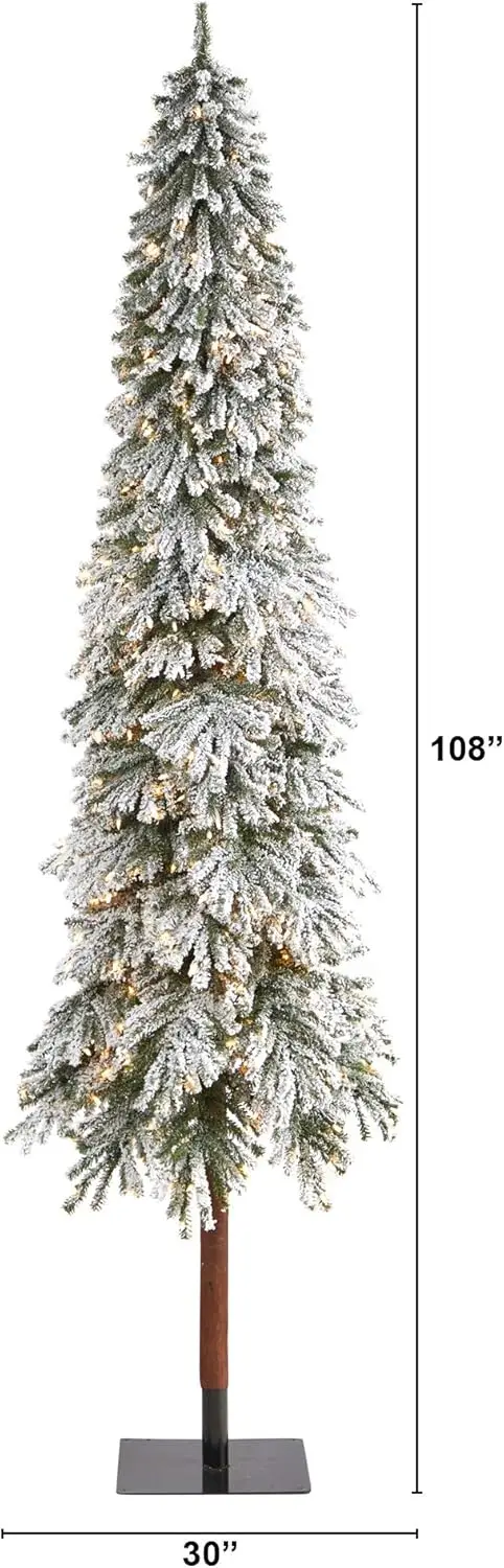 9Ft. Flocked Grand Alpine Artificial Christmas Tree With 600 Clear Lights And 1183 Bendable Branches On Natural Trunk