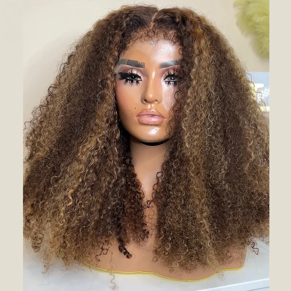 

Плотность 180, 26 дюймов, длинный светлый блондин, странный вьющийся парик спереди для чернокожих женщин, детские волосы, бесклеевые, предварительно выщипанные, термостойкие