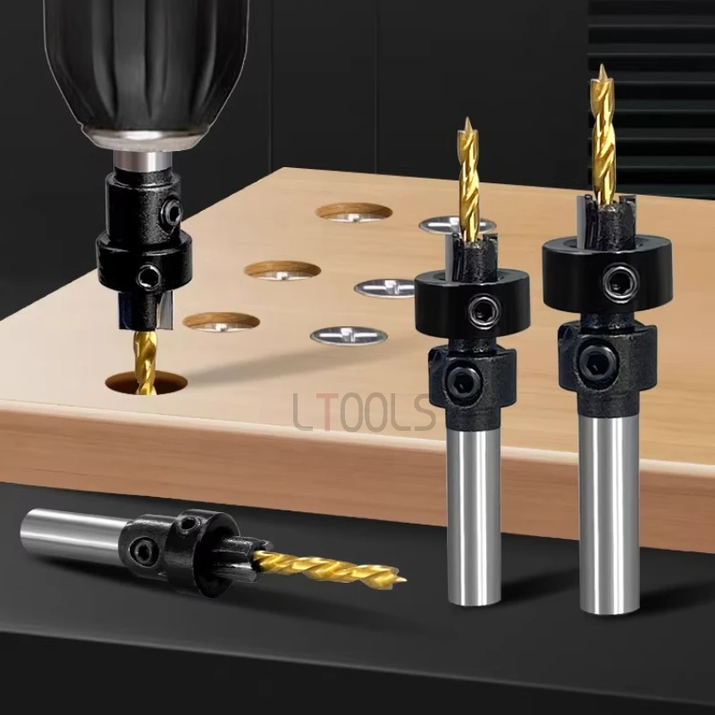 

Woodworking Flat Head Countersunk Limit Drill Adjustable Height Ladder Drill Round Handle Replaceable Drill Core Power Tool Part