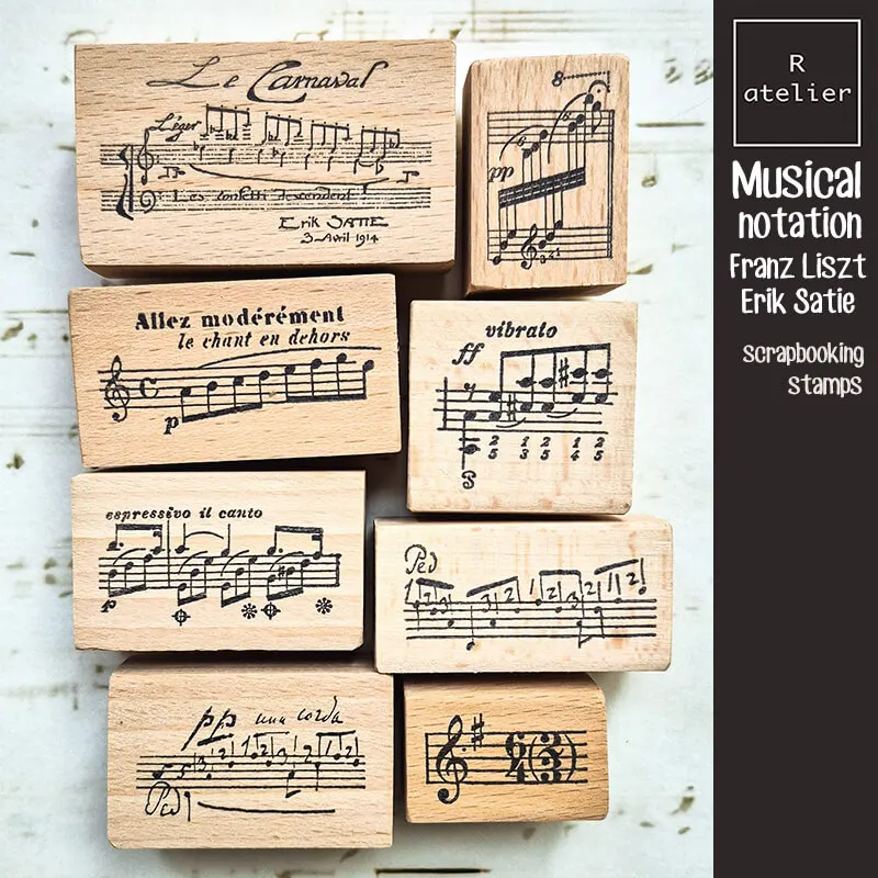 Sello Musical para Scrapbooking y Diario, Notación Musical Erik Satie Franz Liszt, Sello Decorativo de Madera para Scrapbook
