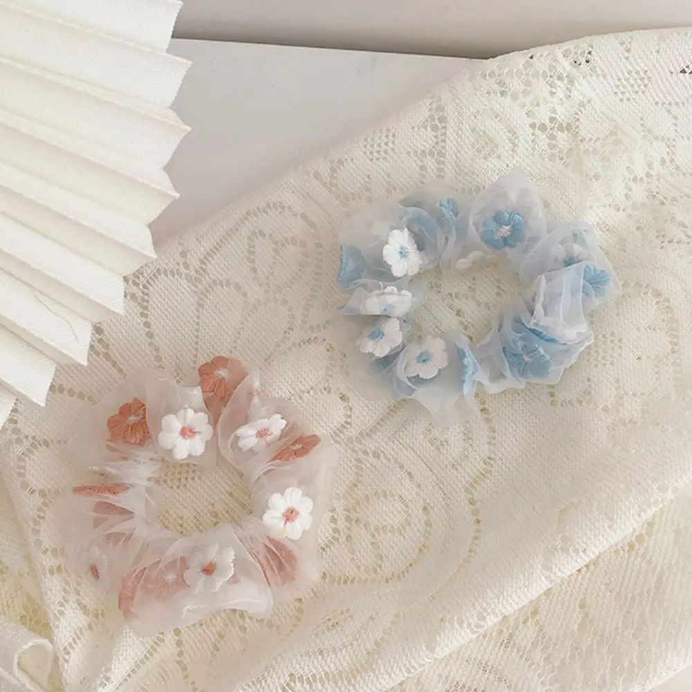 Women Hair Band Gauze Elastic Flowers Ponytail Holder Rubber Band Hair Tie Scrunchie Hair Rope