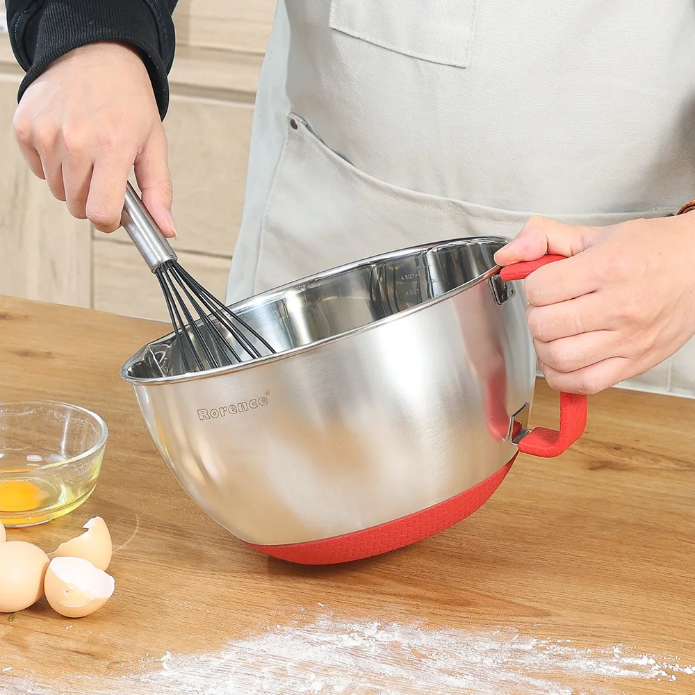 

Baking Bowl Stainless Steel Mixing Bowl Non-slip Bottom with Lid Salad Basin Scaled Egg Beater Bowl Vegetable