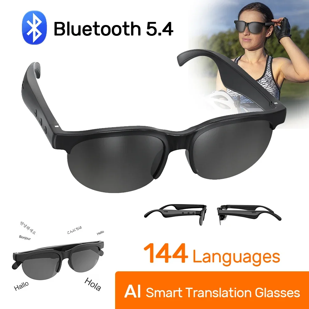 

AI Intelligent Translation Glasses Bluetooth 5.4 Earphone Glasses 144 Languages Real Time Translator Sunglasses Music Earbuds