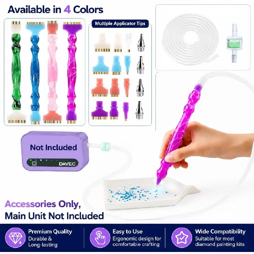 7Pcs Vacuum Diamond Pen Replacement Kit - Replacement Screw-On Diamond Pens, with Filter and 1m Silicone Tubes and Threaded Vacuum Pens (Vacuum 1/1/3/6 Tip Heads)