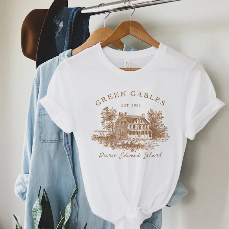 Women Vintage Green Gables Short Sleeve T-Shirts Cute Literature Book Lover Tee Shirt Light Academia Shirt Cottagecore Clothes