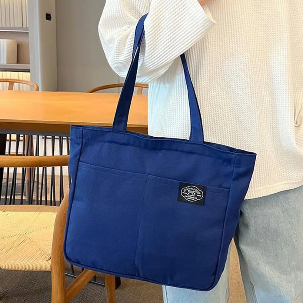 Women Canvas Tote Bag Solid Color Designer Ladies Casual Handbag Shoulder Bag Large Capacity Cotton Reusable Shopping Beach Bag