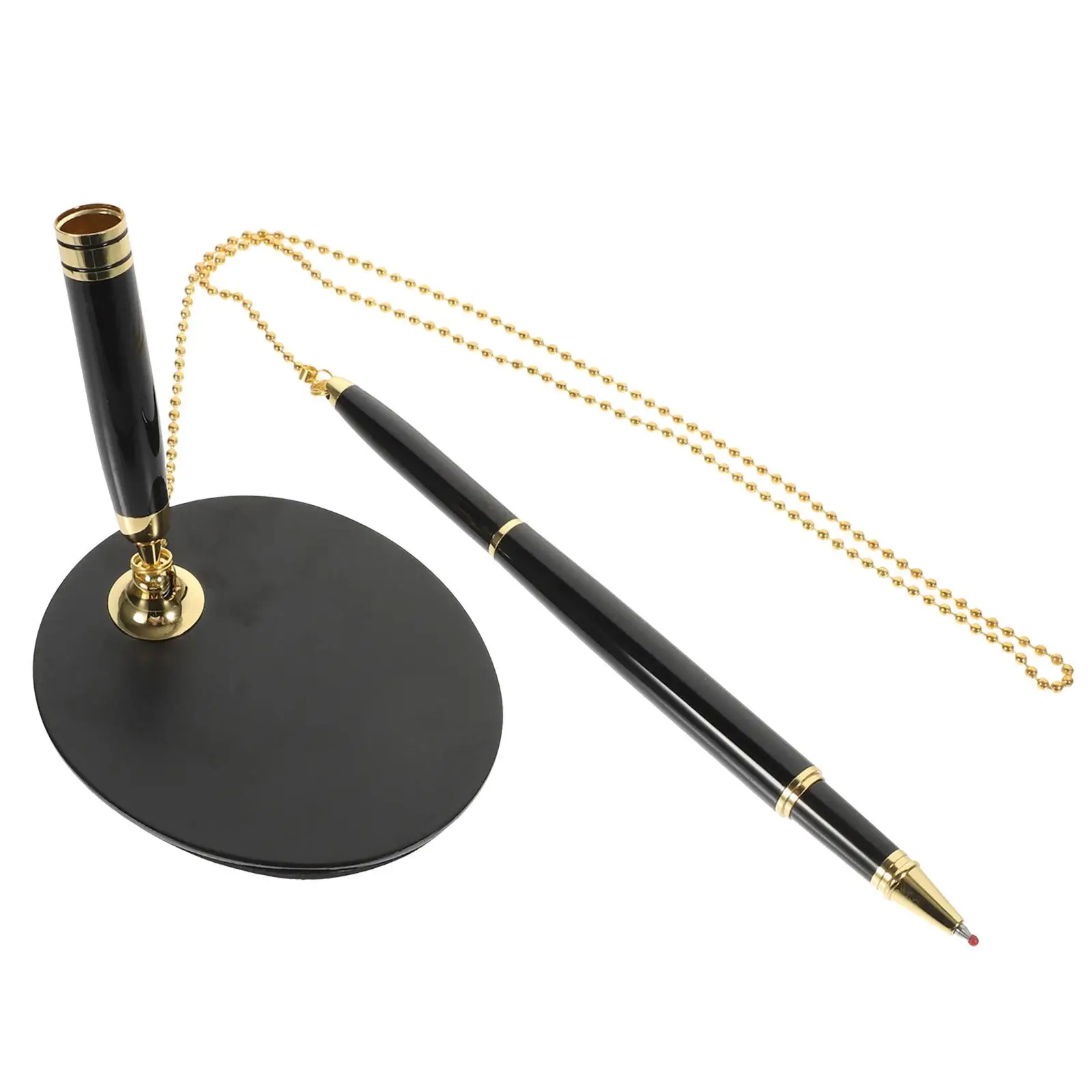 

Black Gold Pen Pen With Chain Stand ABS Stainless Steel Material Office Writing Desk Stationery Business Signature