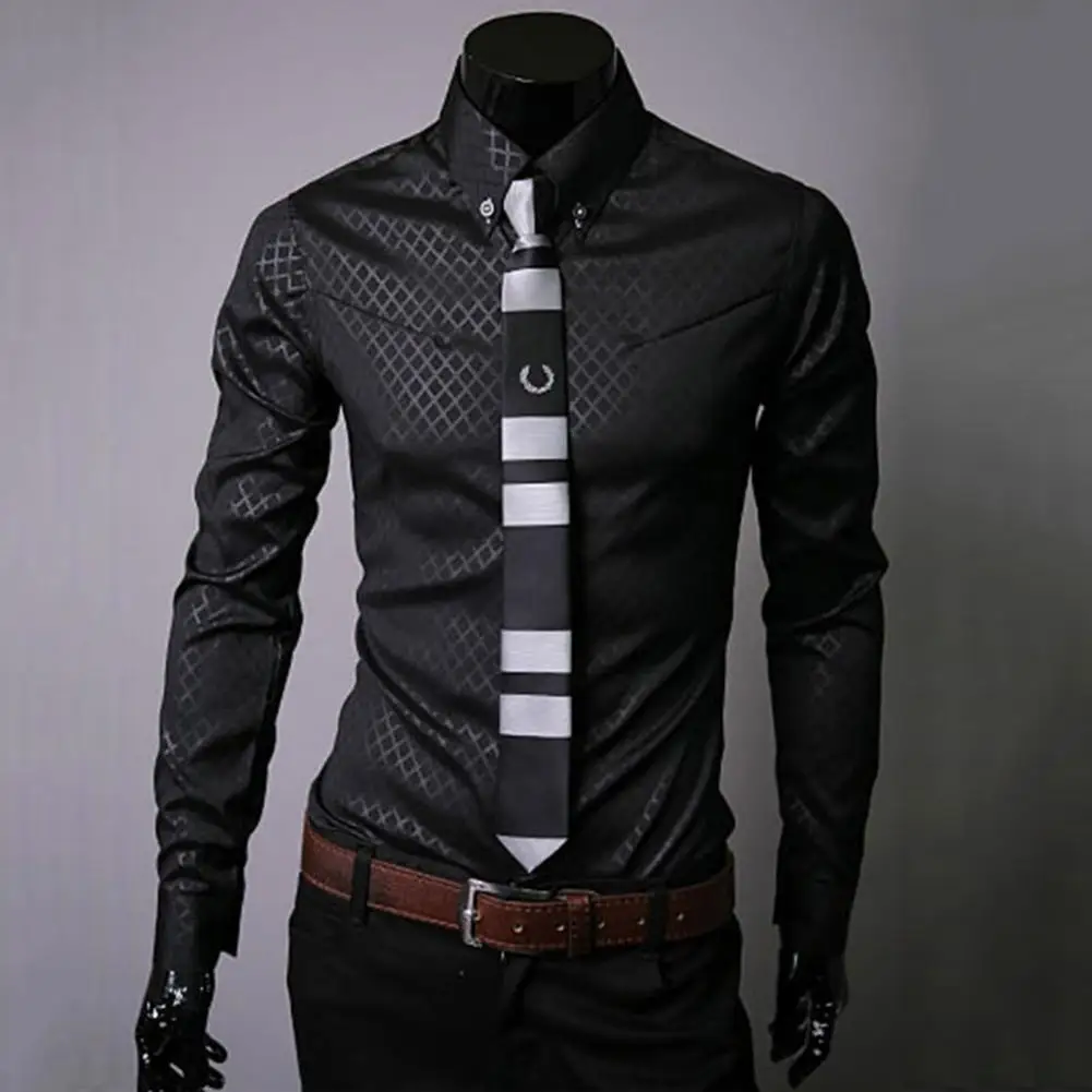 Men Shirt Grid Turn-down Collar Single-breasted Business Male Shirt Luxury Anti-iron Buttons Long Sleeve Men Shirt Autumn Top