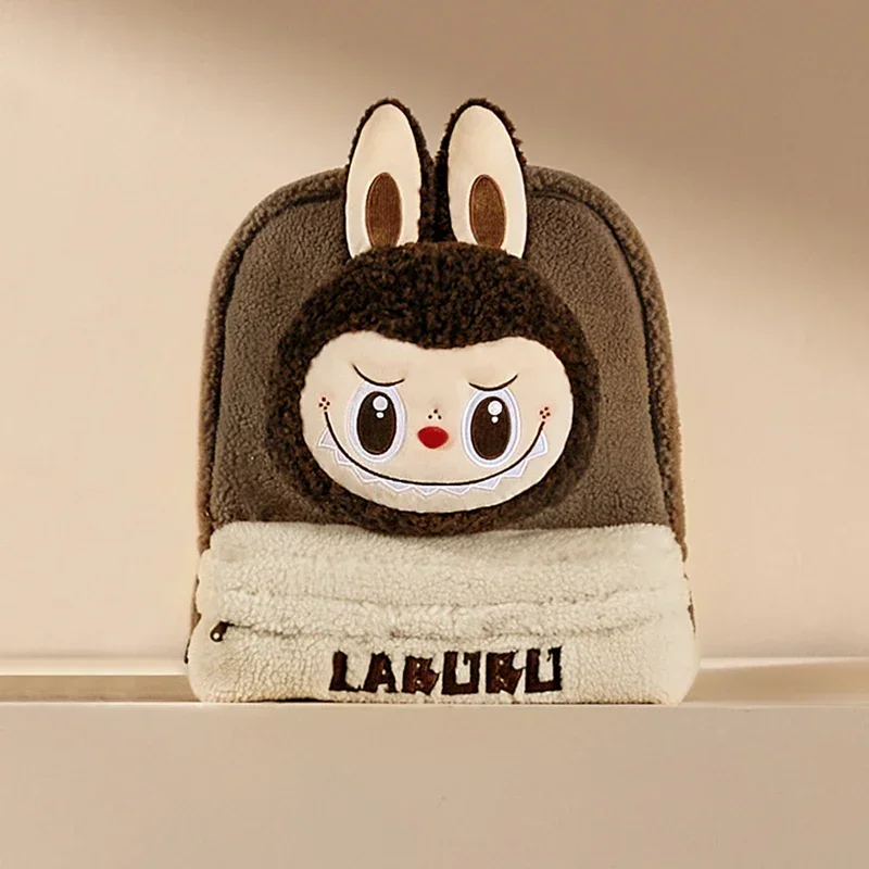 Sac à dos en laine d'agneau Labubu, sac Popmart, série classique, peluche marron, autour, figurine d'anime originale, collection d'ornements