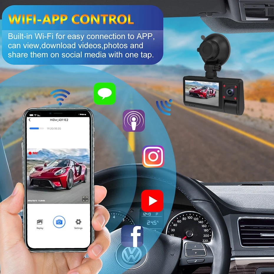 Car DVR 3 Lens WIFI Dash Cam for Cars FHD 1080P 3 Inch Video Recorder Rear View Camera for Vehicle Night Version Car Assecories