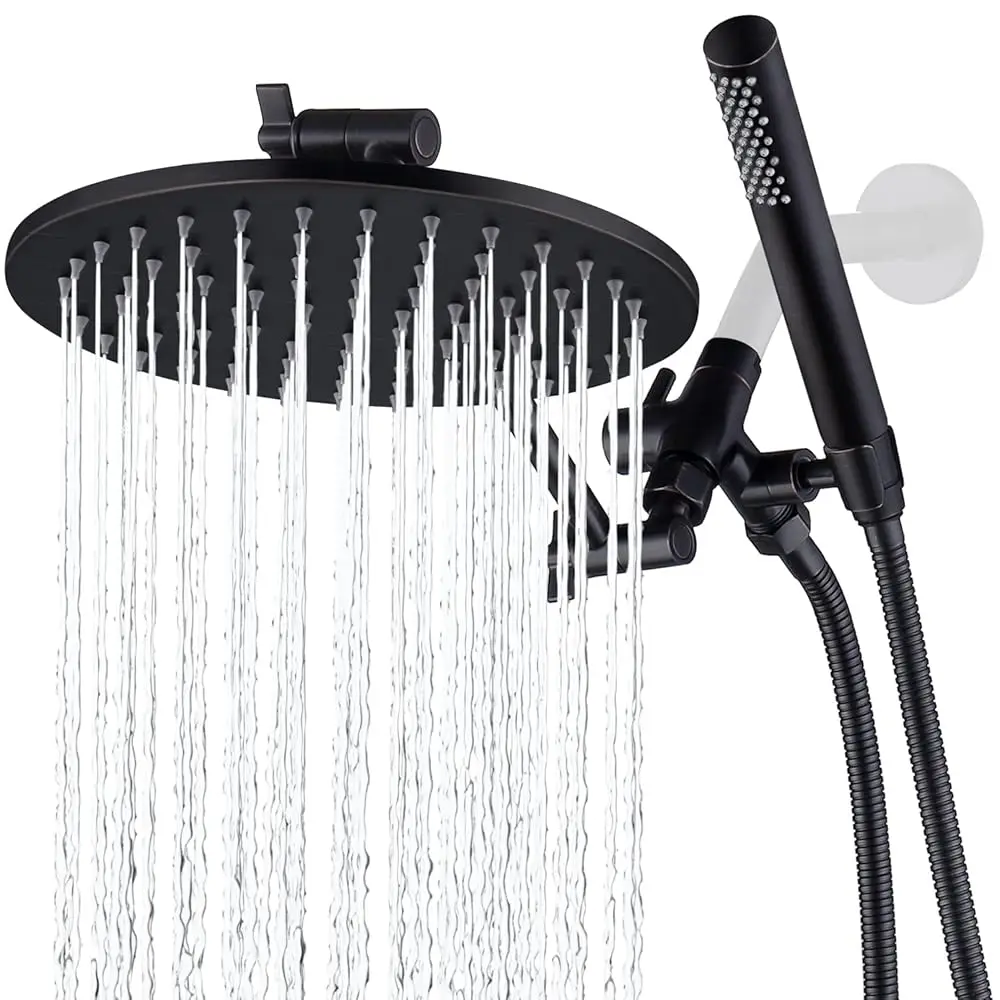 

AllexpreskAll Metal Dual Shower Head Combo, 8 Inch Rainfall Shower Head, Handheld Spray Wand, Smooth 3-Way Diverter, with Adjust